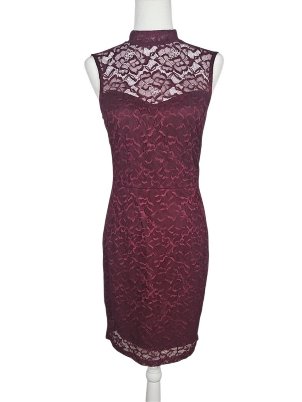 Candalite Vintage Y2K Burgundy Lace Dress Bodycon Party Cocktail Going Out, M